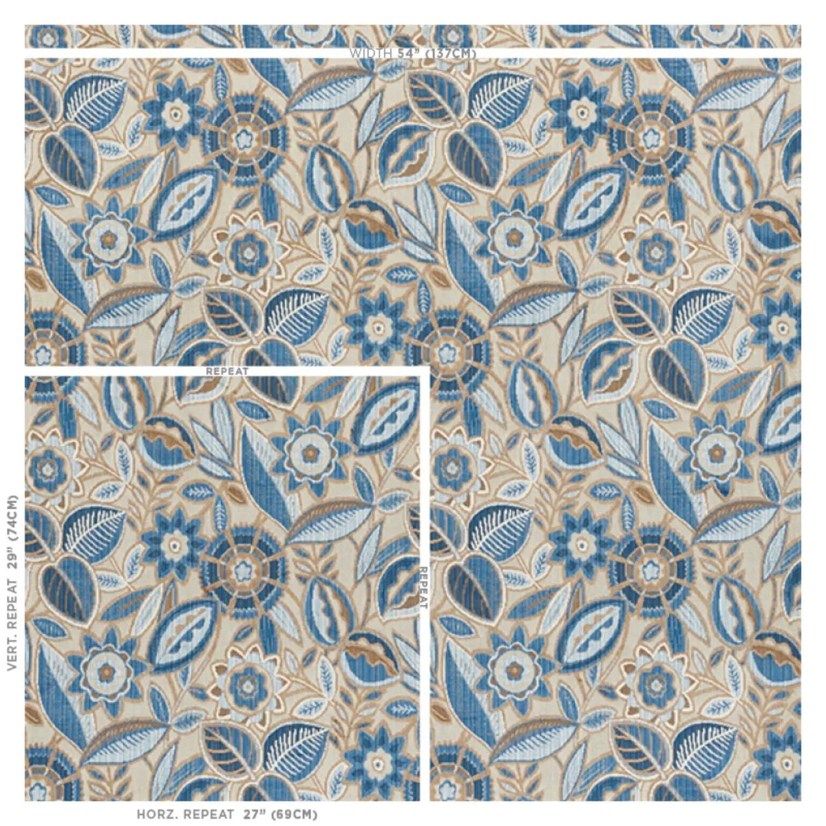 Schumacher 77761 Garland Velvet Blue fabric swatch