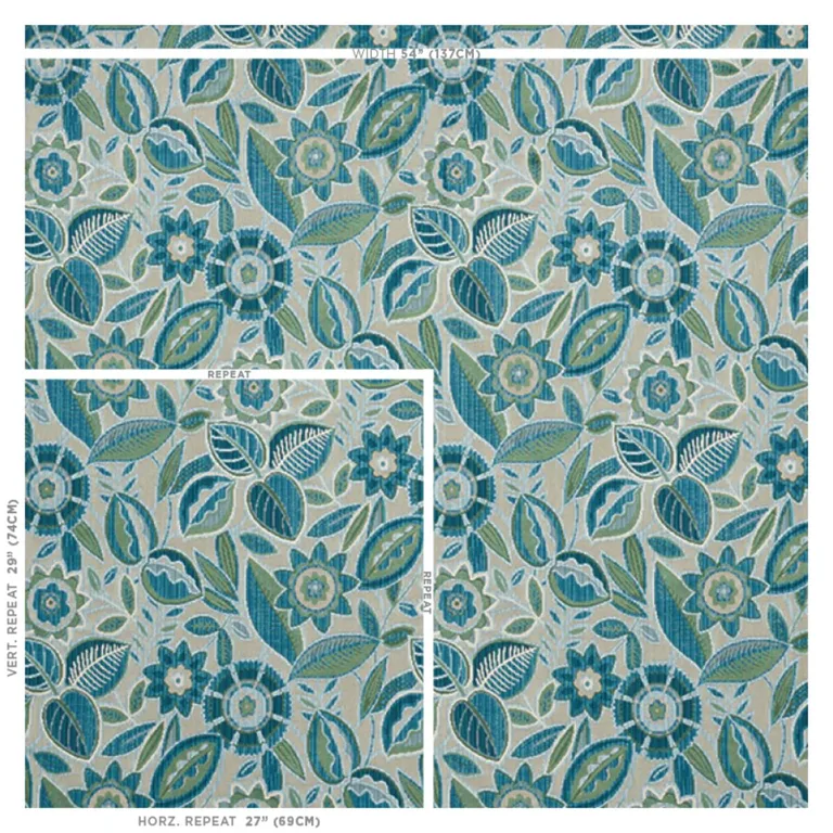 Schumacher 77762 Garland Velvet Peacock fabric swatch