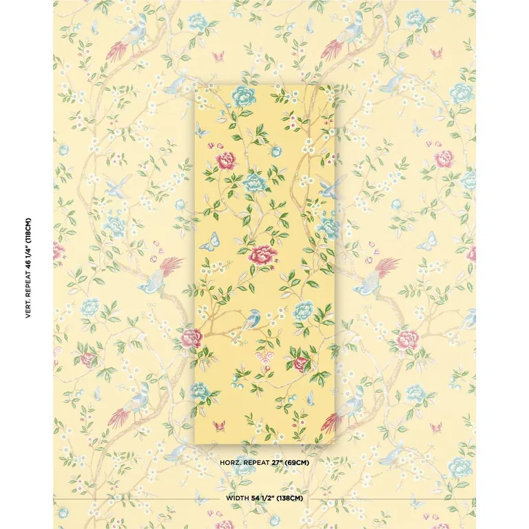 Schumacher 83152 Georgia Vine Soft Yellow fabric swatch