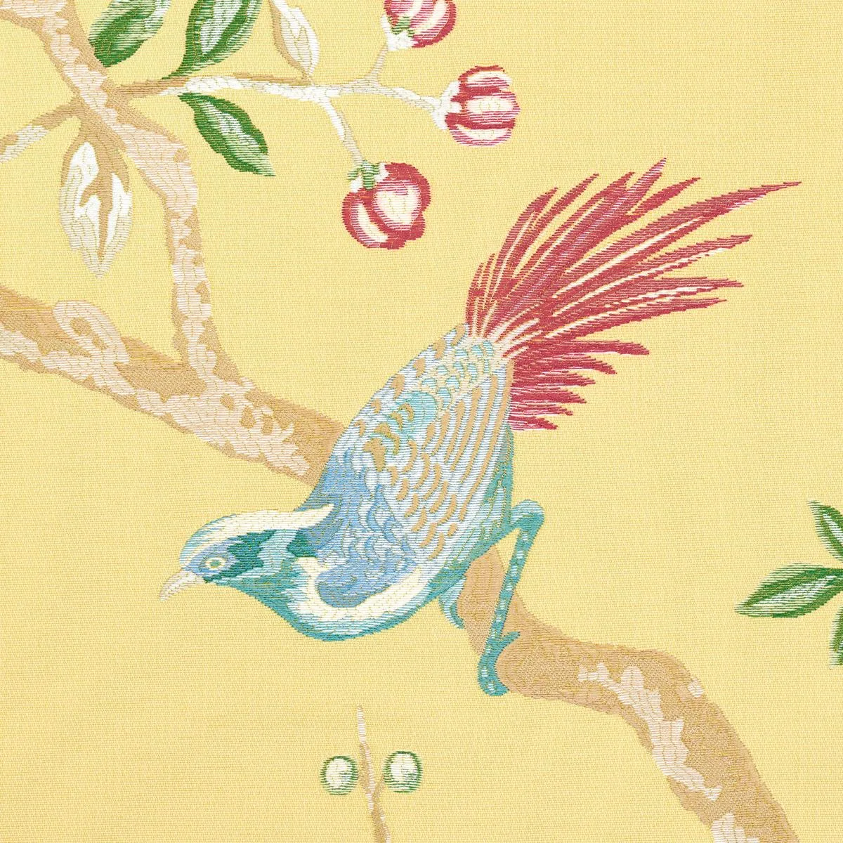 Schumacher 83152 Georgia Vine Soft Yellow fabric swatch