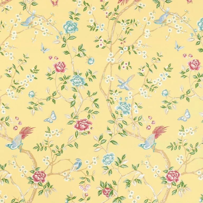 Schumacher 83152 Georgia Vine Soft Yellow fabric swatch