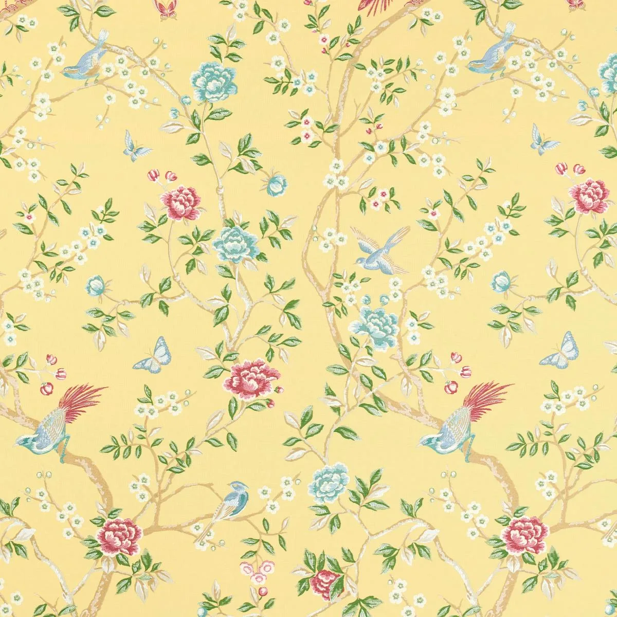Schumacher 83152 Georgia Vine Soft Yellow fabric swatch