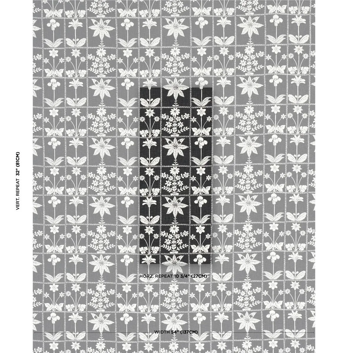 Schumacher 180893 Georgia Wildflowers Black fabric swatch