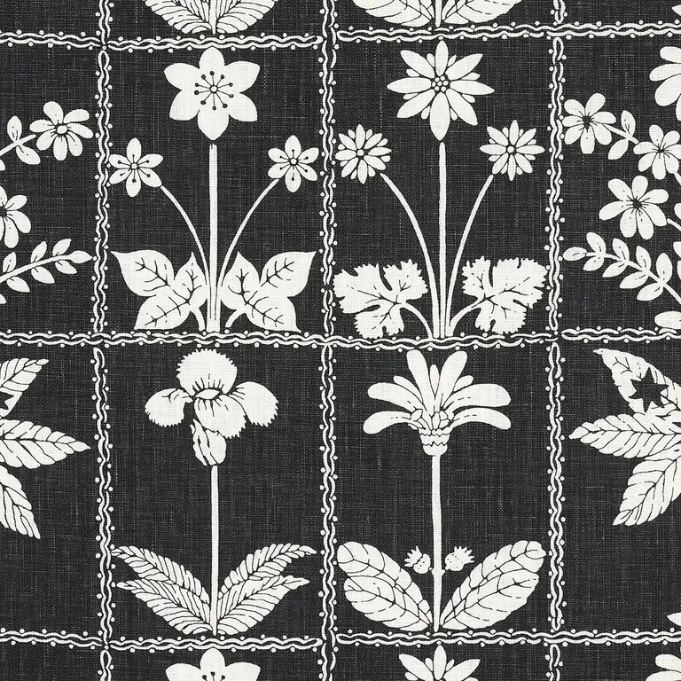 Schumacher 180893 Georgia Wildflowers Black fabric swatch