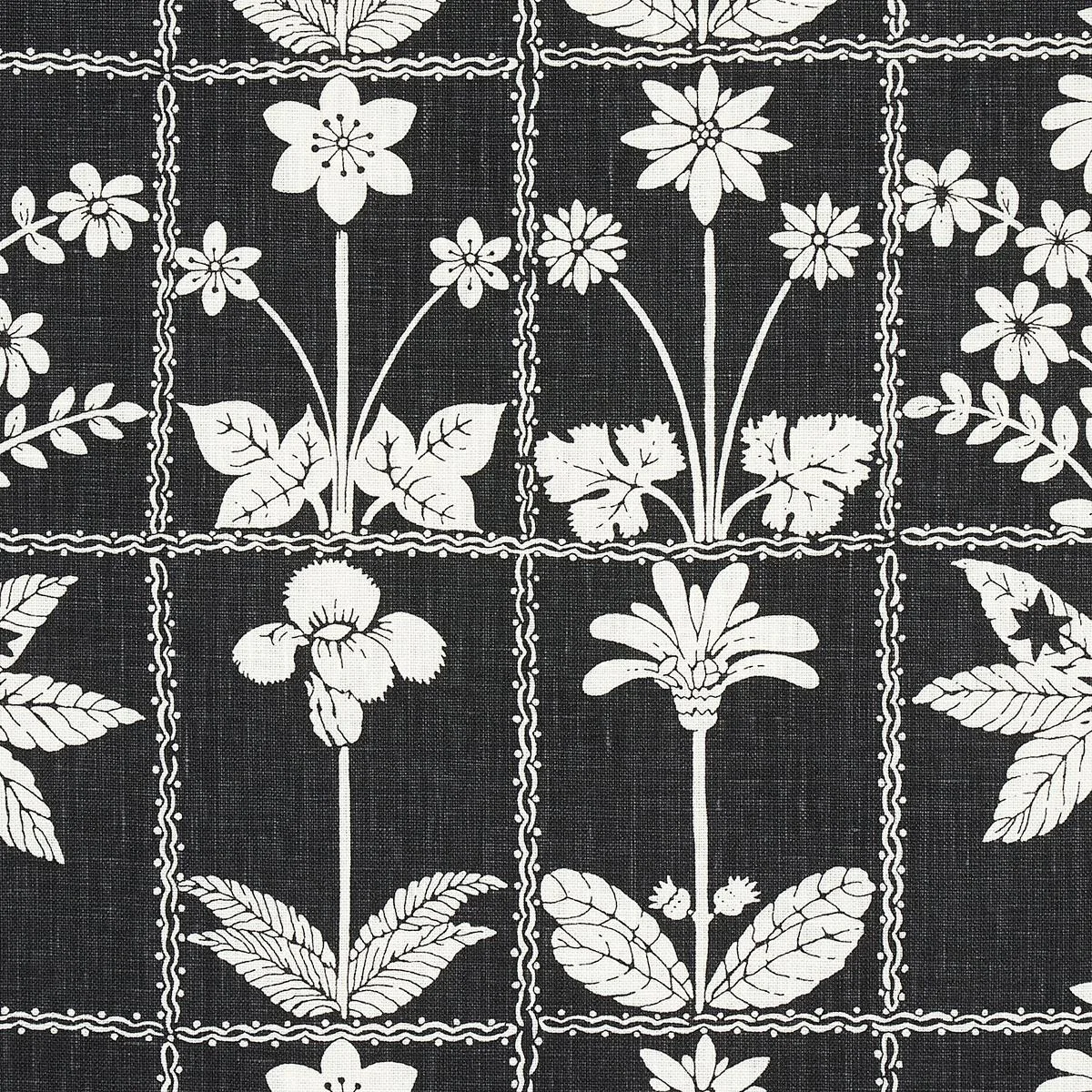 Schumacher 180893 Georgia Wildflowers Black fabric swatch