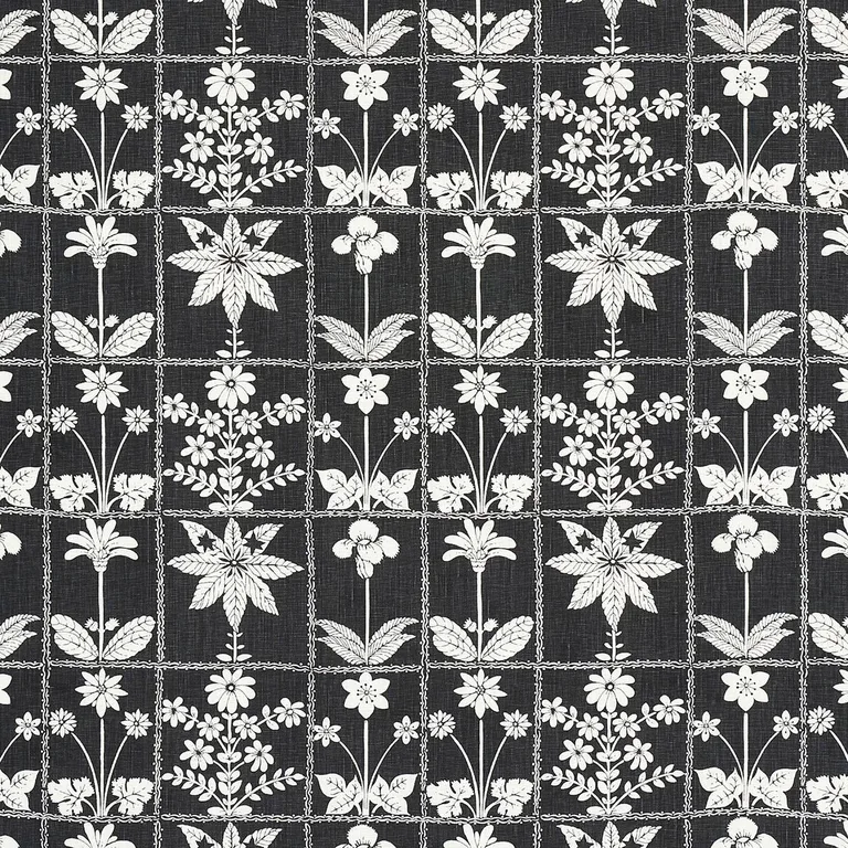 Schumacher 180893 Georgia Wildflowers Black fabric swatch