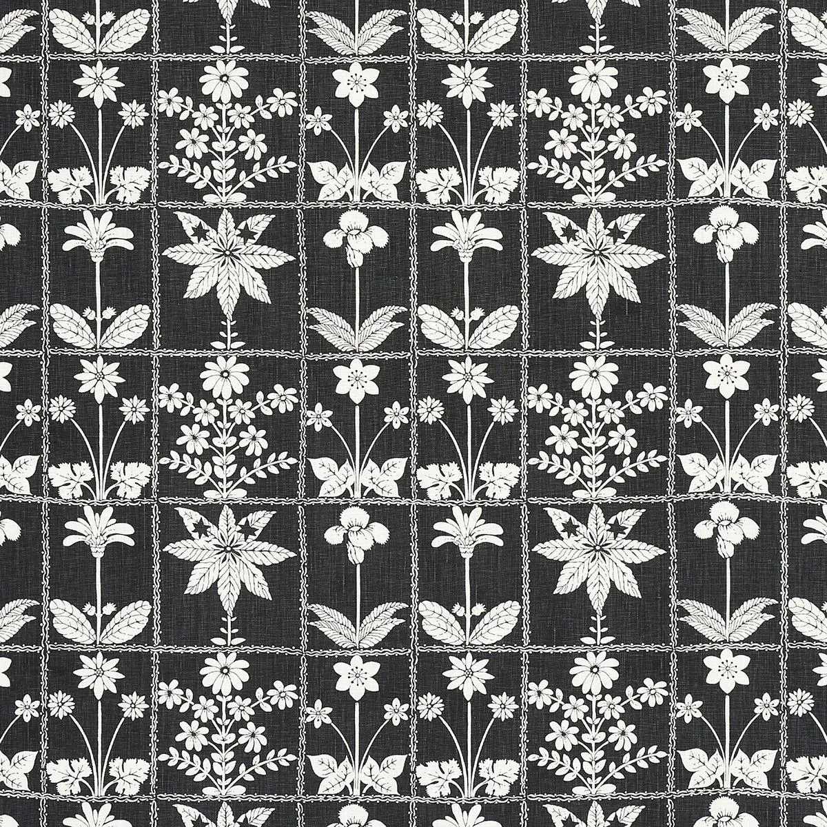 Schumacher 180893 Georgia Wildflowers Black fabric swatch