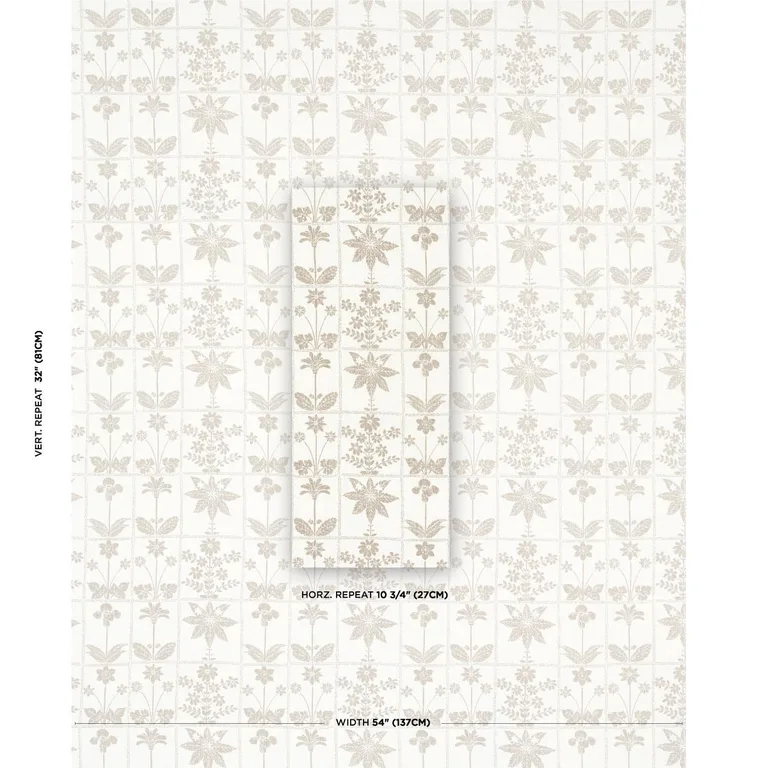 Schumacher 180891 Georgia Wildflowers Neutral fabric swatch