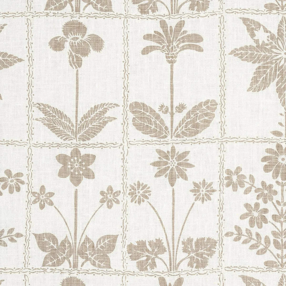 Schumacher 180891 Georgia Wildflowers Neutral fabric swatch