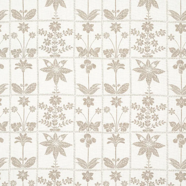 Schumacher 180891 Georgia Wildflowers Neutral fabric swatch