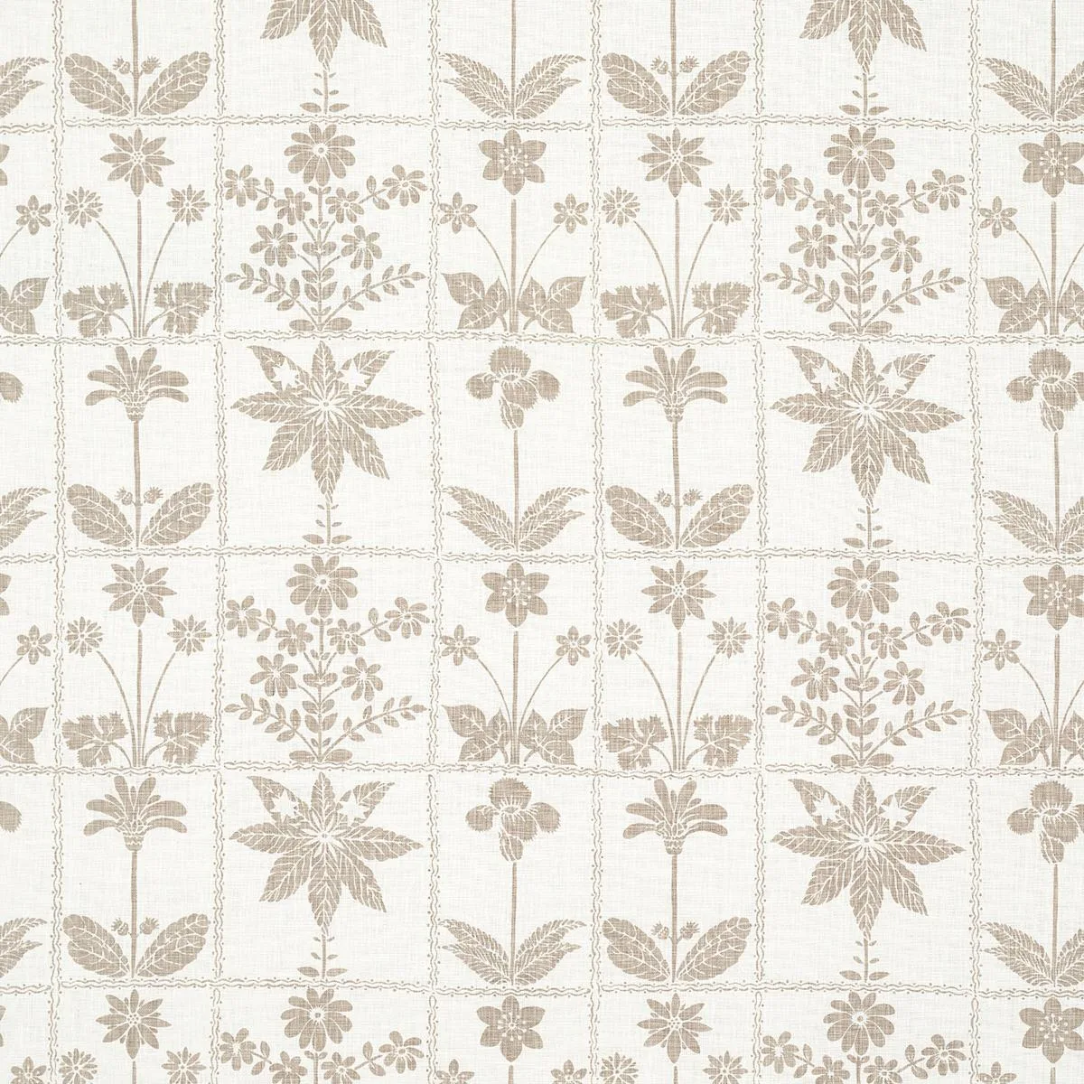 Schumacher 180891 Georgia Wildflowers Neutral fabric swatch