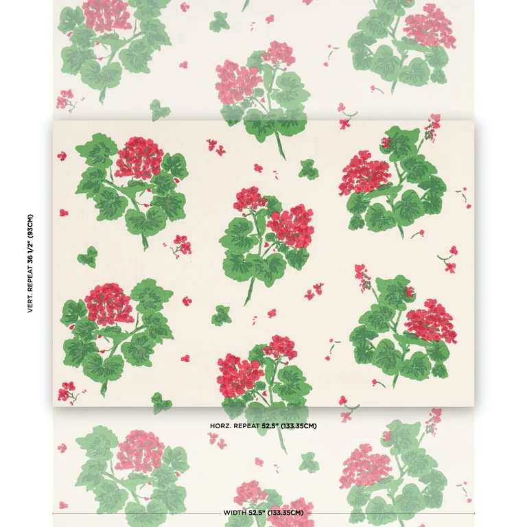 Schumacher TL400021 Geranium Red On Natural fabric swatch
