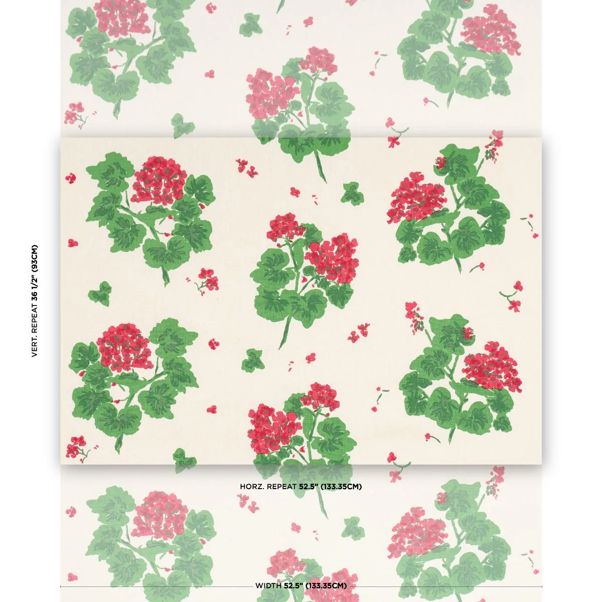 Schumacher TL400021 Geranium Red On Natural fabric swatch
