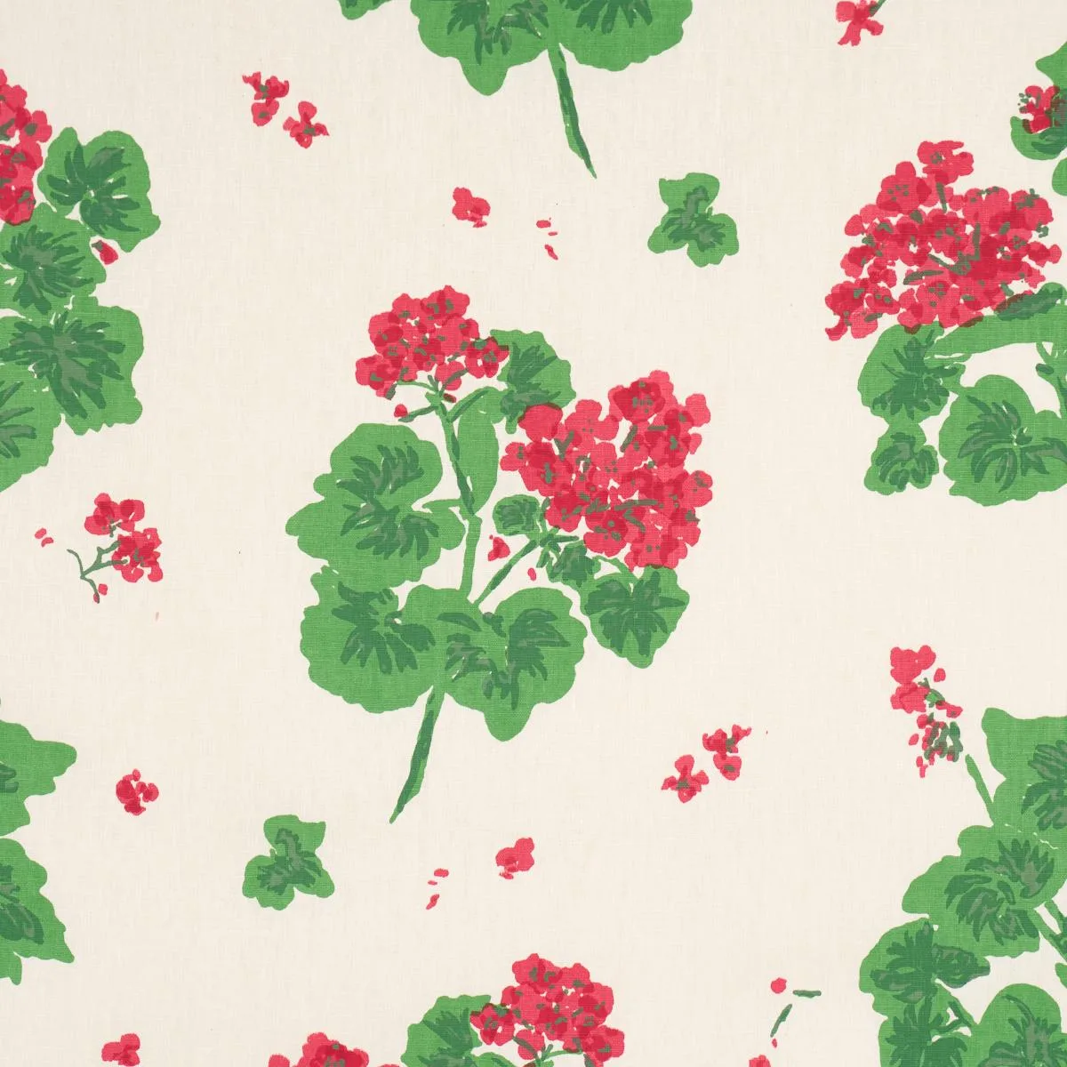 Schumacher TL400021 Geranium Red On Natural fabric swatch