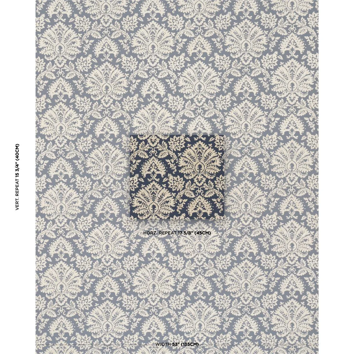 Schumacher 86161 Gianna Embroidery Indigo fabric swatch