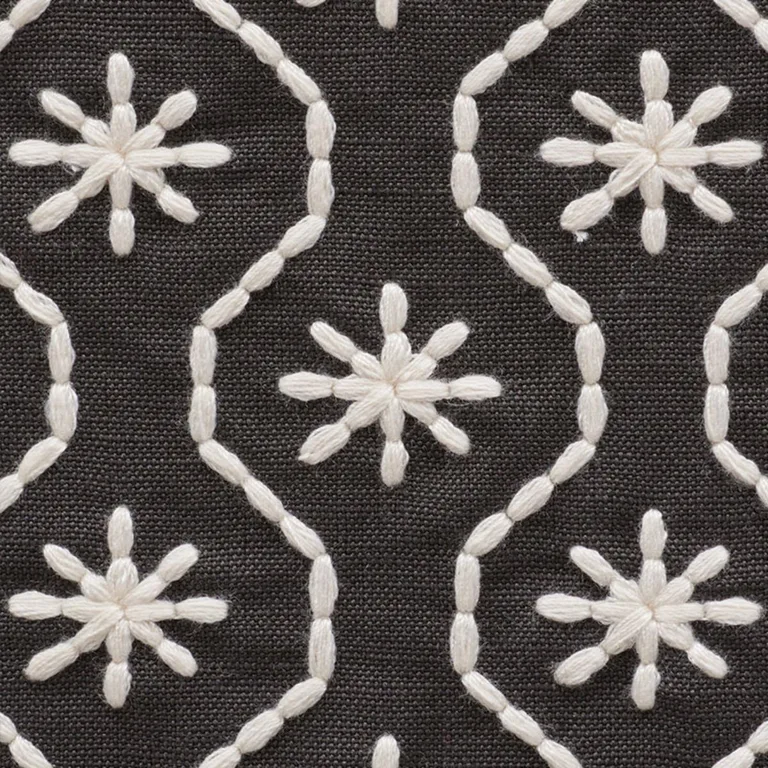 Schumacher 73493 Gigi Embroidery Graphite fabric swatch