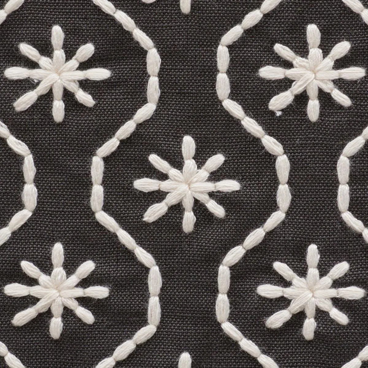Schumacher 73493 Gigi Embroidery Graphite fabric swatch