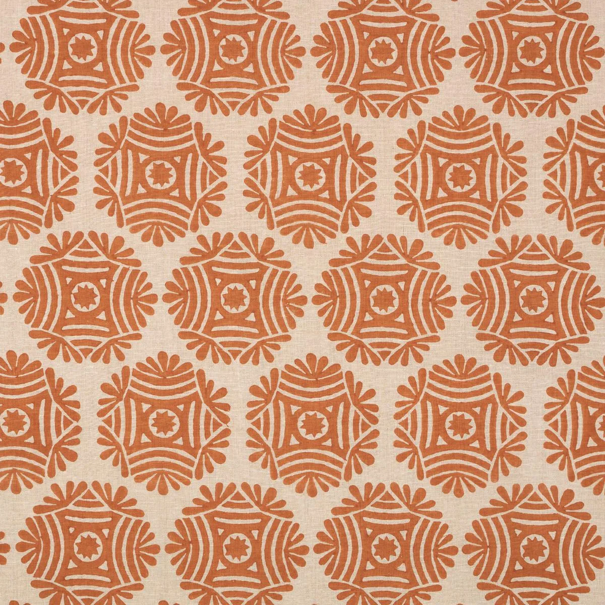 Schumacher 181540 Gilded Star Block Print Cinnamon fabric swatch