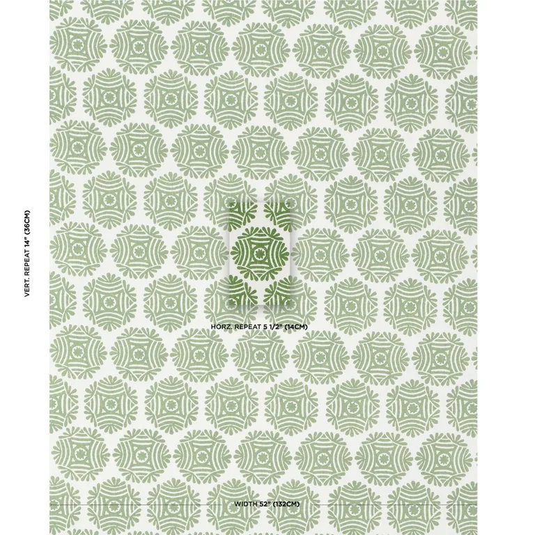 Schumacher 181542 Gilded Star Block Print Green fabric swatch