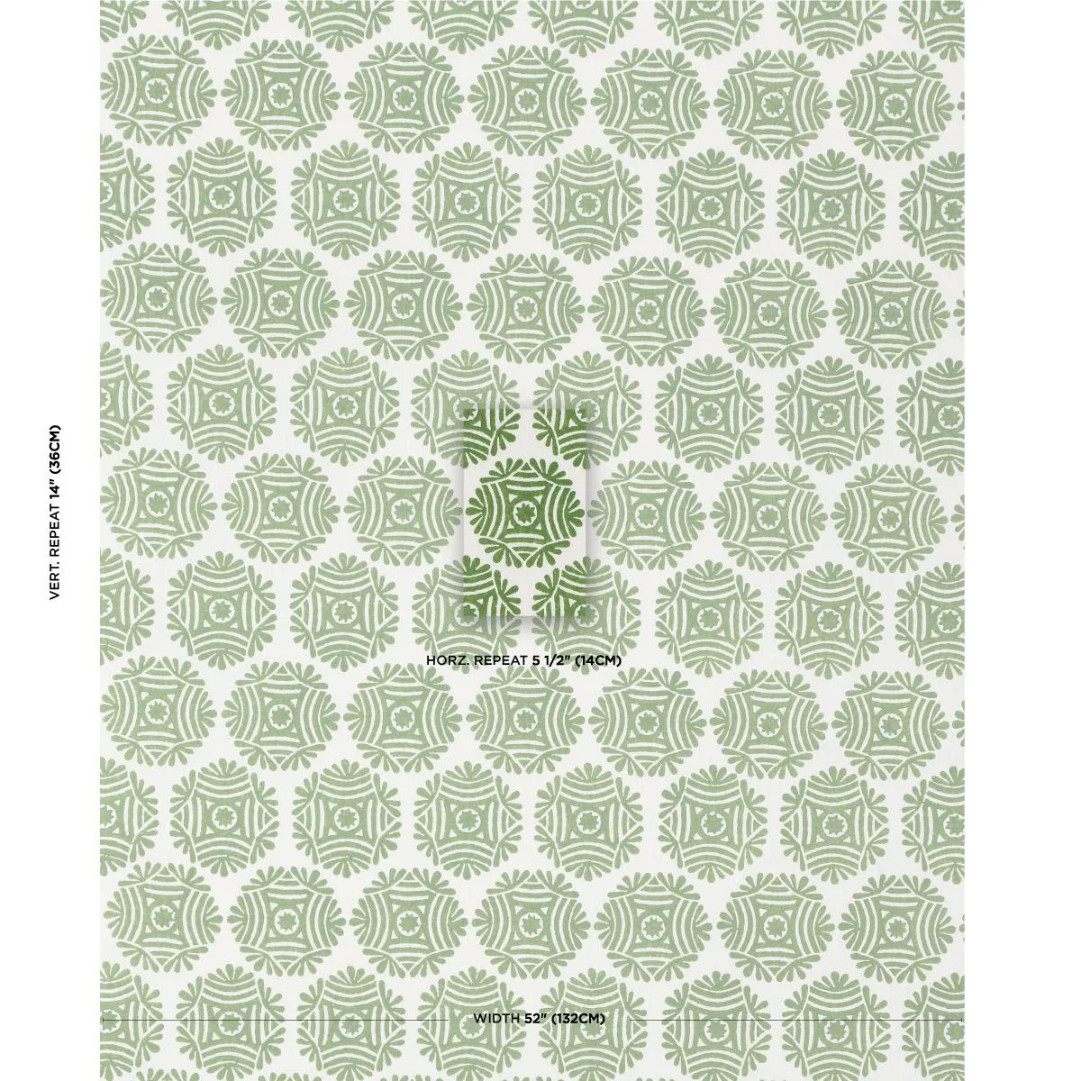 Schumacher 181542 Gilded Star Block Print Green fabric swatch