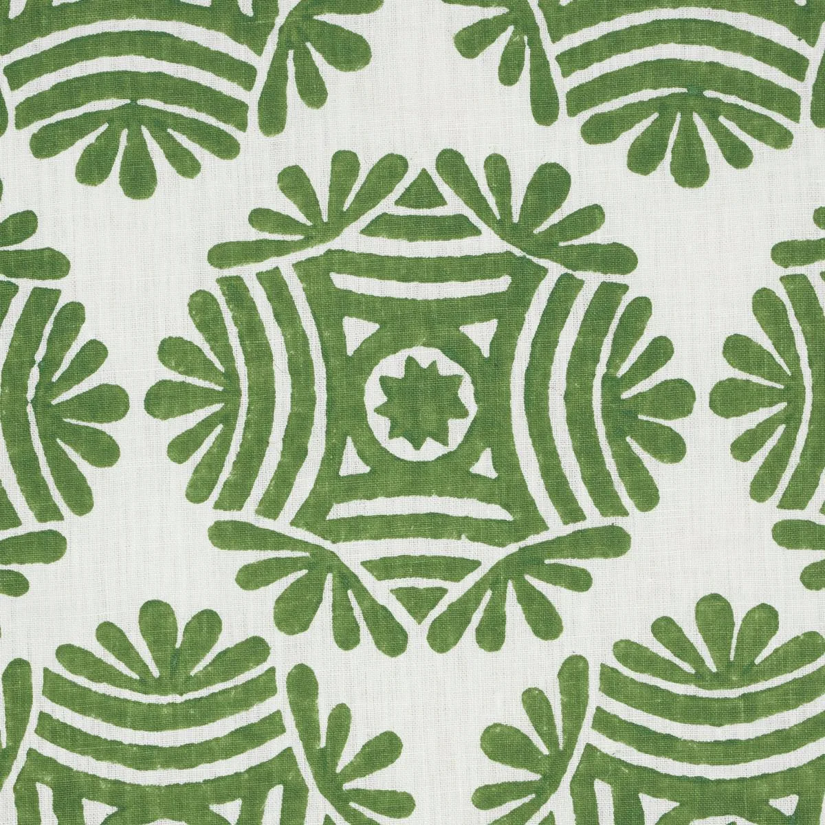 Schumacher 181542 Gilded Star Block Print Green fabric swatch