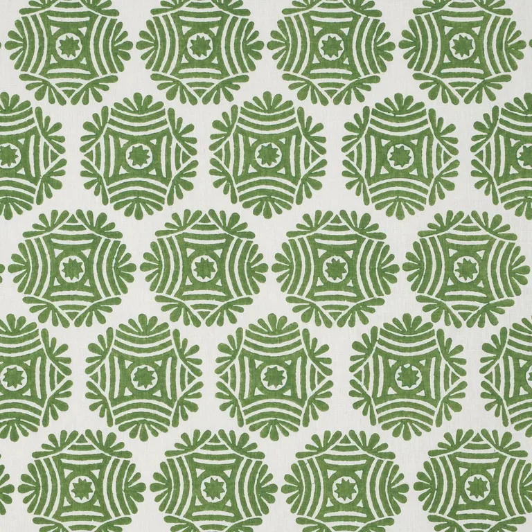 Schumacher 181542 Gilded Star Block Print Green fabric swatch