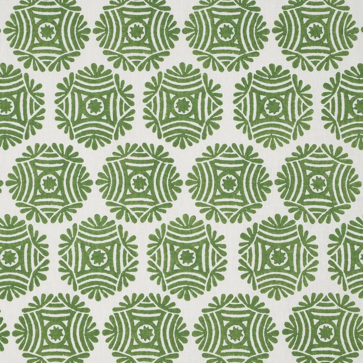 Schumacher 181542 Gilded Star Block Print Green fabric swatch