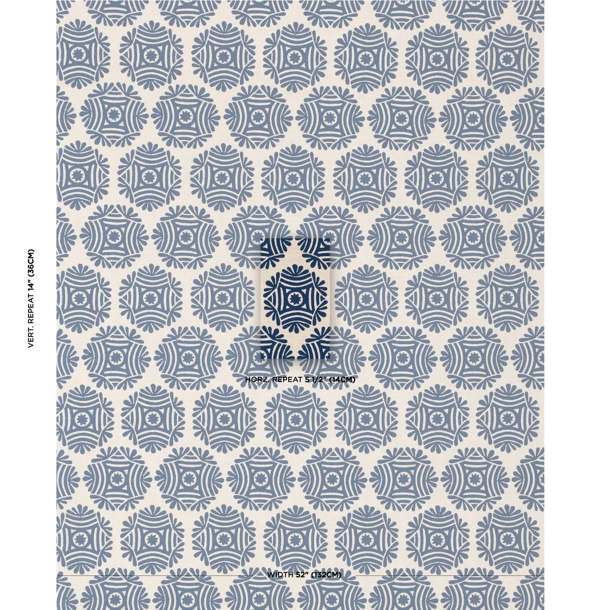 Schumacher 181541 Gilded Star Block Print Navy On Natural fabric swatch