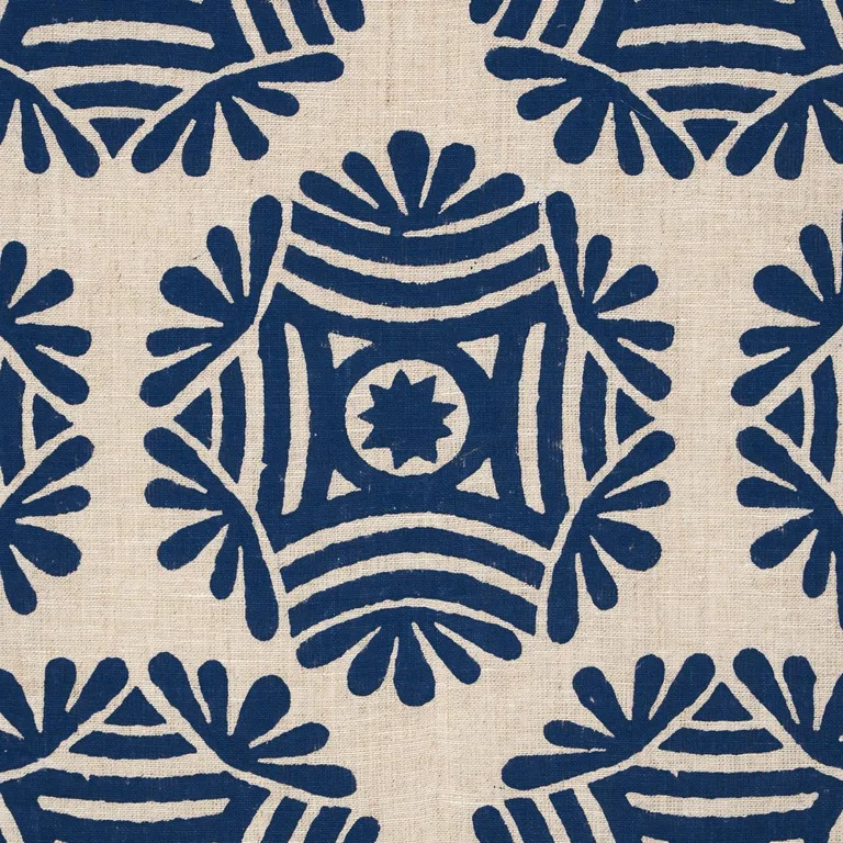 Schumacher 181541 Gilded Star Block Print Navy On Natural fabric swatch