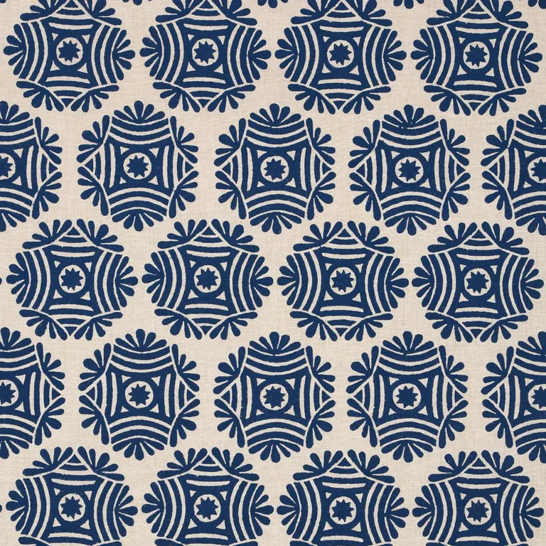 Schumacher 181541 Gilded Star Block Print Navy On Natural fabric swatch