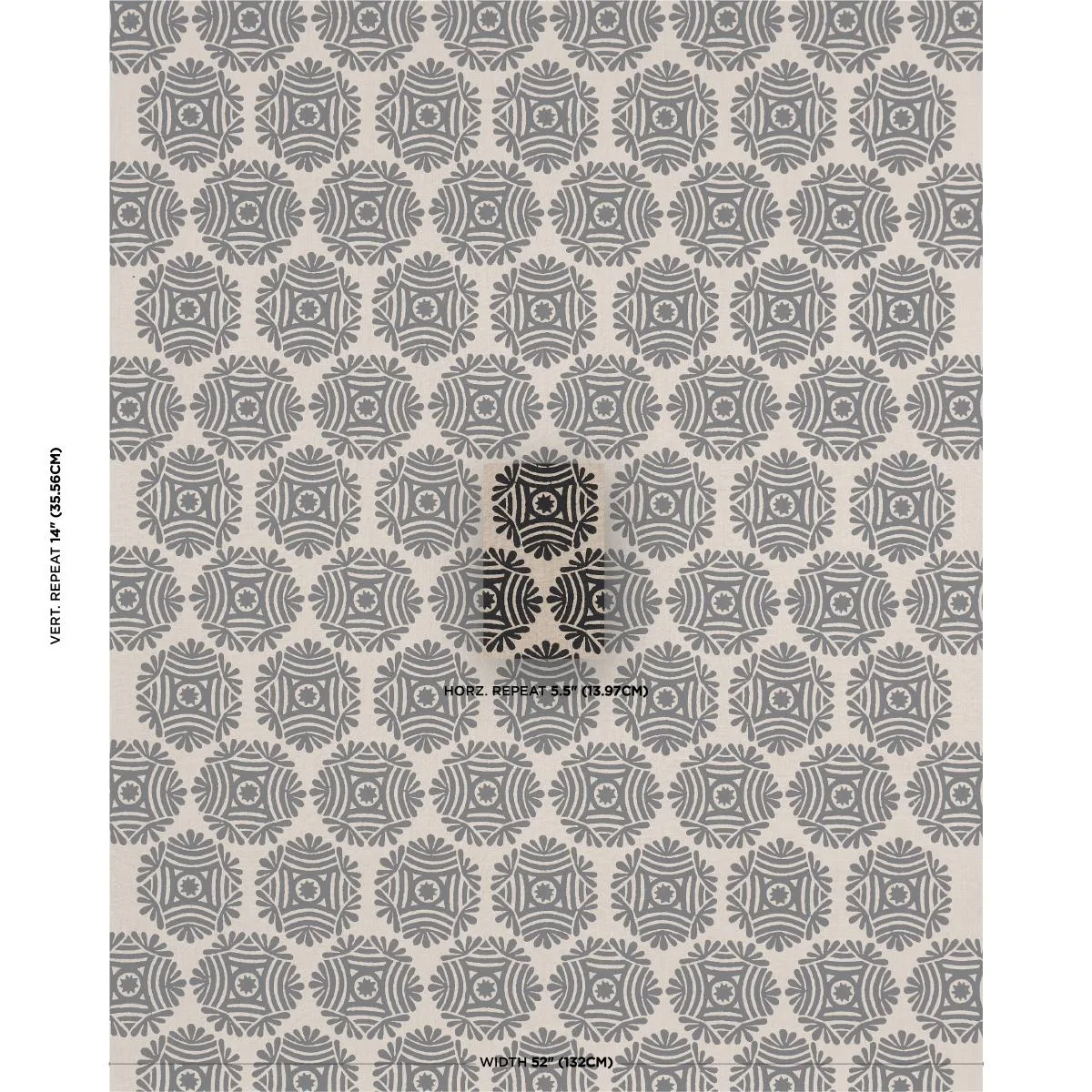 Schumacher 181543 Gilded Star Hand Block Black fabric swatch