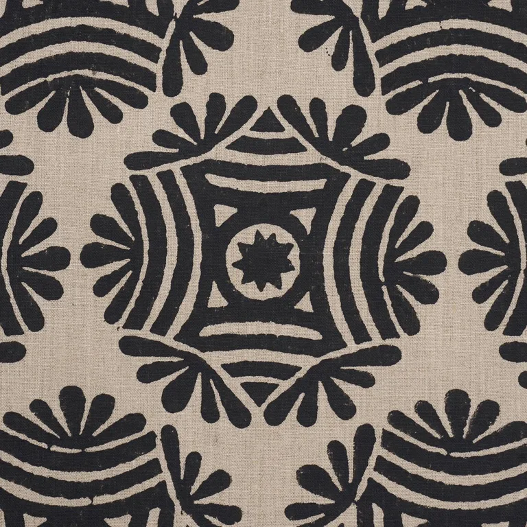 Schumacher 181543 Gilded Star Hand Block Black fabric swatch