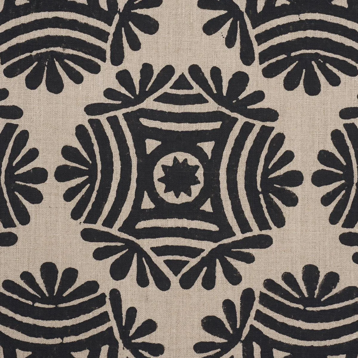 Schumacher 181543 Gilded Star Hand Block Black fabric swatch
