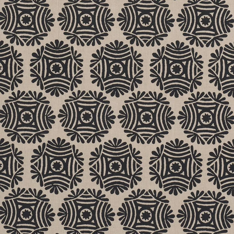 Schumacher 181543 Gilded Star Hand Block Black fabric swatch