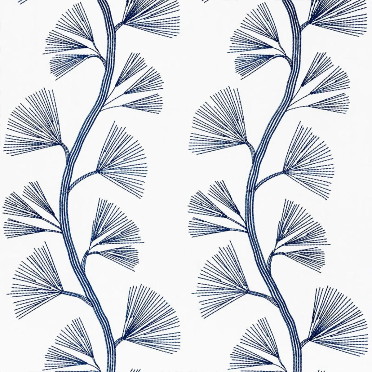 Schumacher 73081 Ginkgo Embroidery Marine fabric swatch