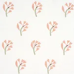 Schumacher 182410 Ginkgo Hand Block Print Pink And Sage On White fabric swatch