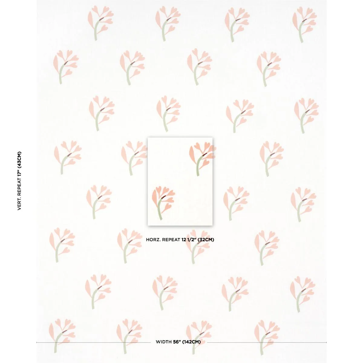 Schumacher 182410 Ginkgo Hand Block Print Pink And Sage On White fabric swatch