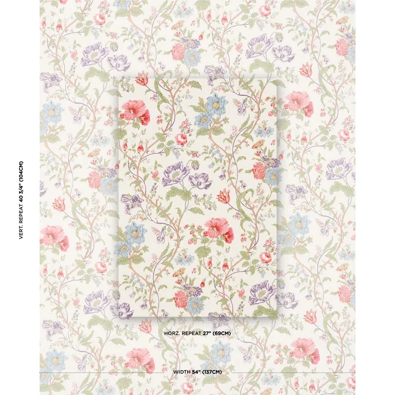 Schumacher 181900 Giselle Floral Ivory fabric swatch