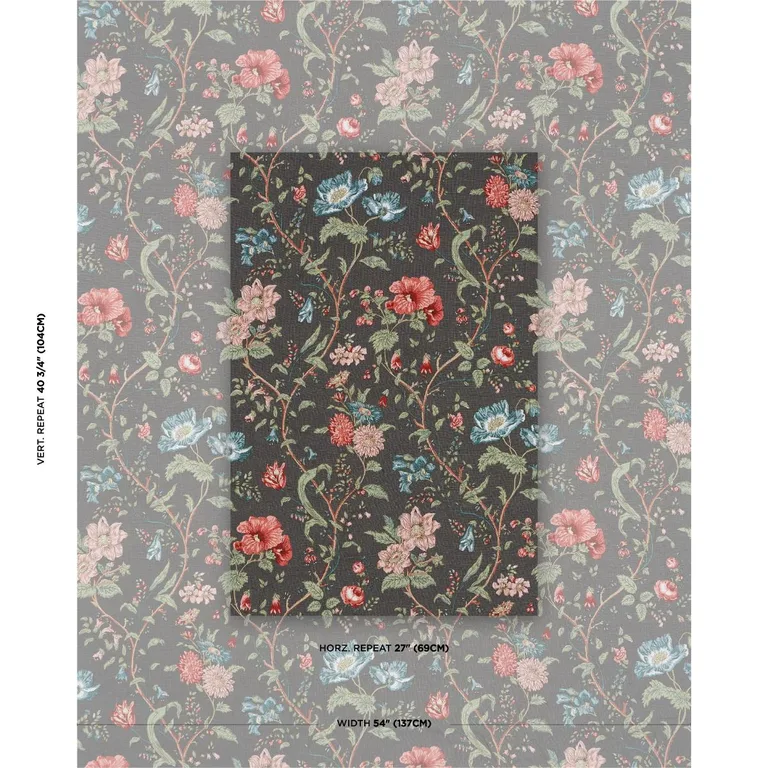 Schumacher 181902 Giselle Floral Noir fabric swatch