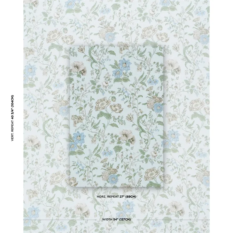 Schumacher 181901 Giselle Floral Sky fabric swatch