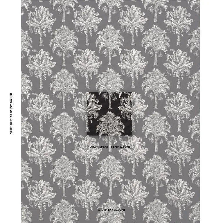 Schumacher 180962 Grand Palms Indoor/Outdoor Black fabric swatch