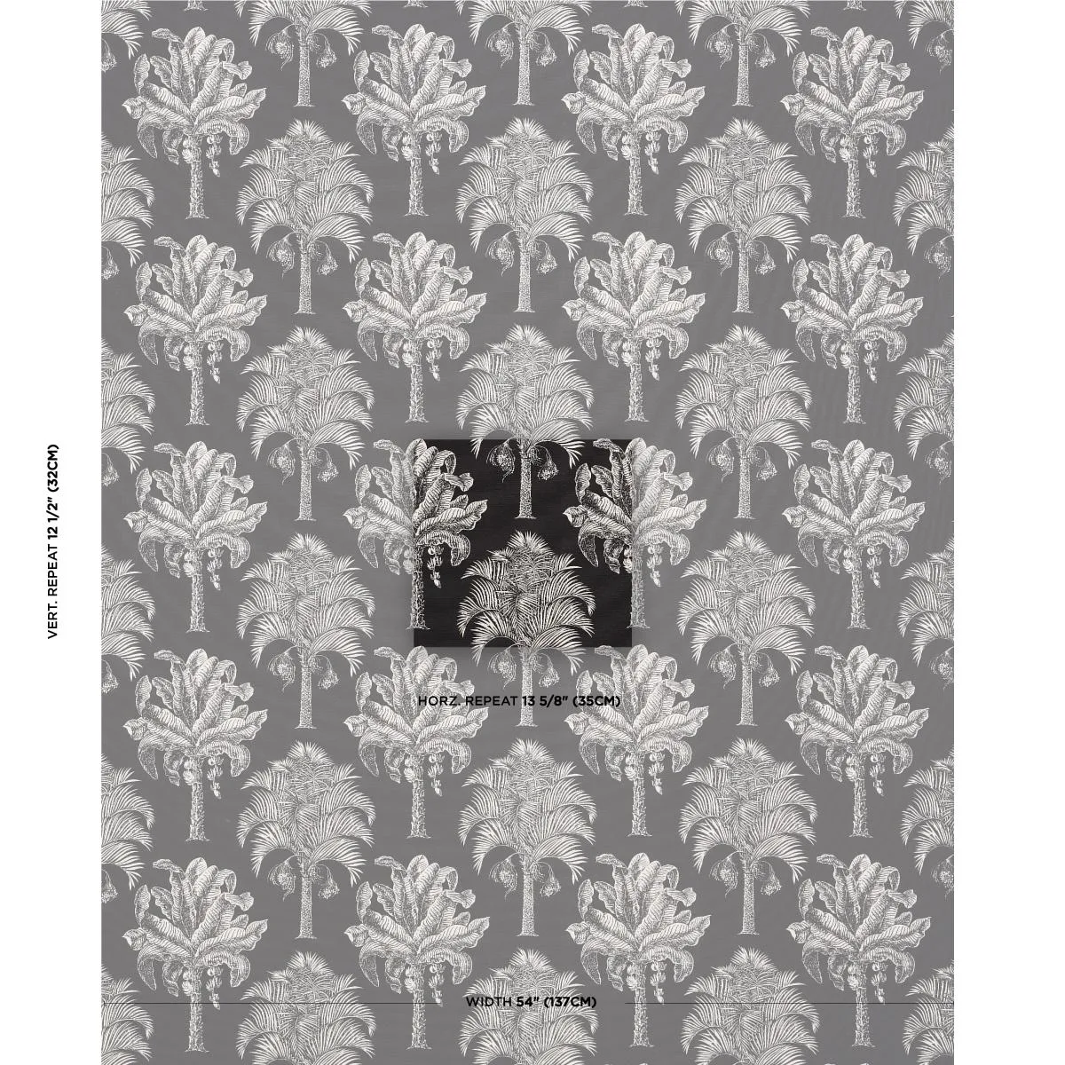 Schumacher 180962 Grand Palms Indoor/Outdoor Black fabric swatch