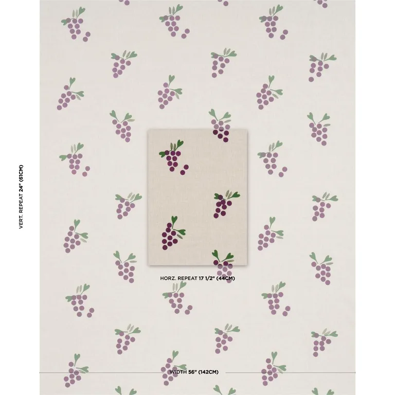 Schumacher 182420 Grapes Hand Block Print Purple On Natural fabric swatch
