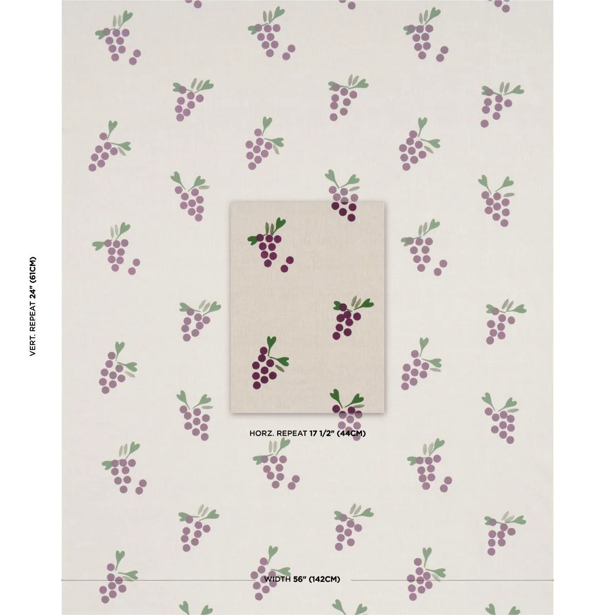 Schumacher 182420 Grapes Hand Block Print Purple On Natural fabric swatch