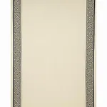 Schumacher 25801 Greek Key Embroidery Pebble And Black fabric swatch