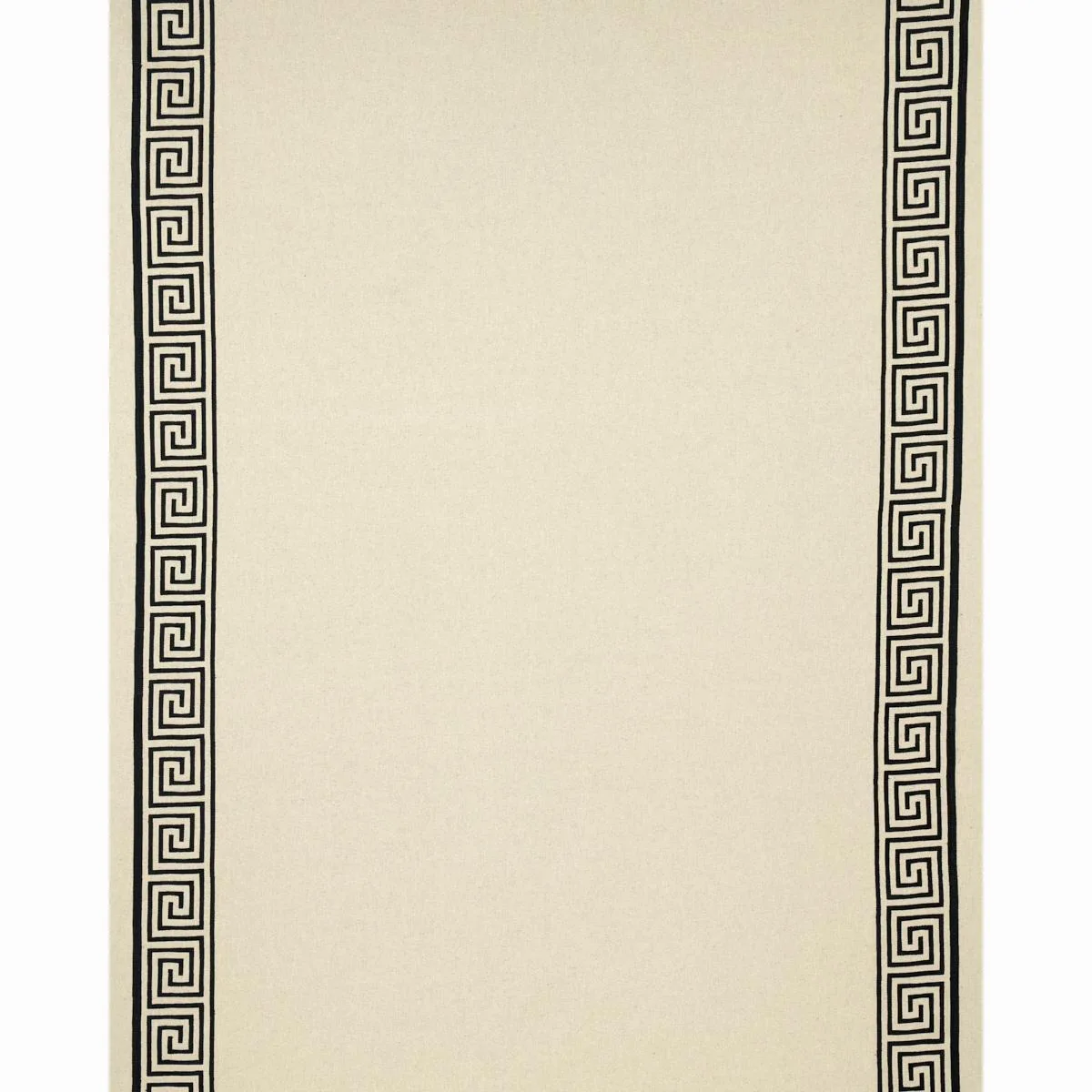 Schumacher 25801 Greek Key Embroidery Pebble And Black fabric swatch