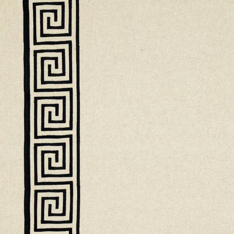 Schumacher 25801 Greek Key Embroidery Pebble And Black fabric swatch