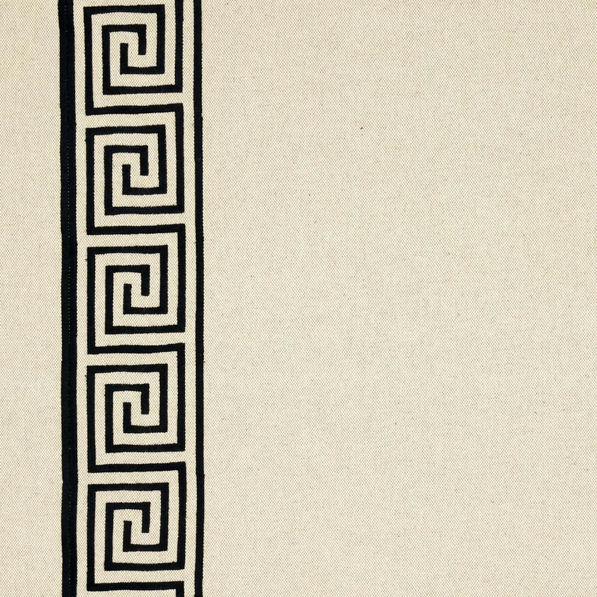 Schumacher 25801 Greek Key Embroidery Pebble And Black fabric swatch