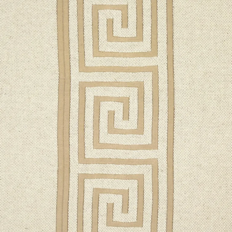 Schumacher 25800 Greek Key Embroidery Pebble And Taupe fabric swatch