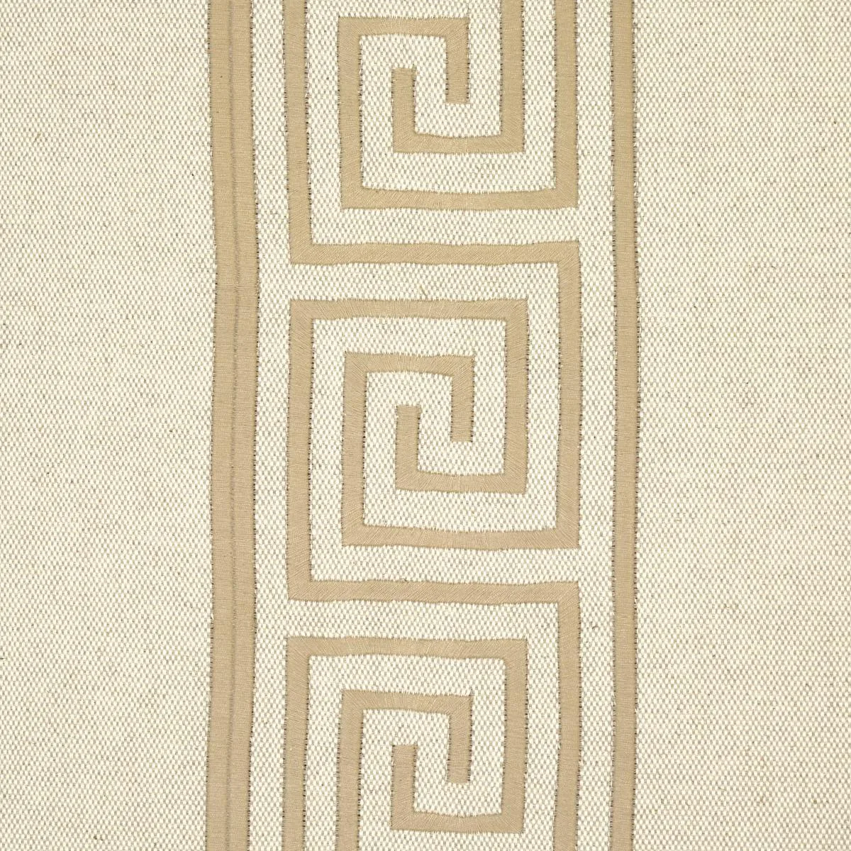 Schumacher 25800 Greek Key Embroidery Pebble And Taupe fabric swatch